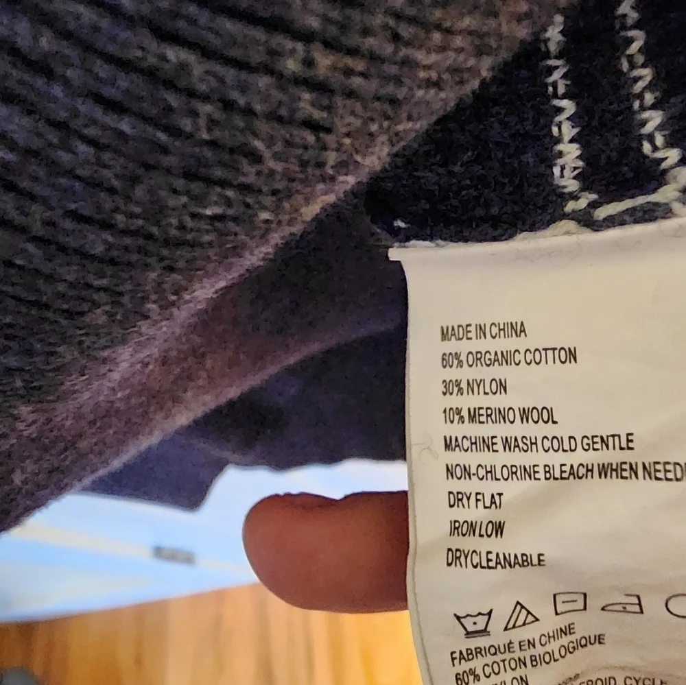 Prana organic cotton wool blend milani sweater dress size large navy stripe - Picture 5 of 13